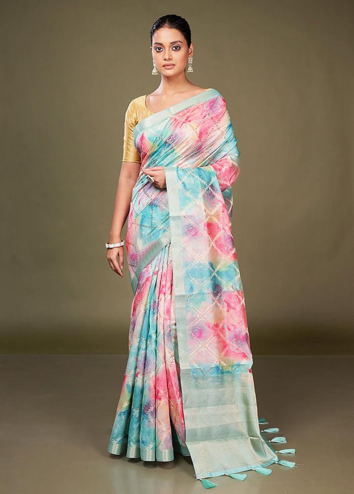Multicolor Dupion Silk Saree With Blouse Piece