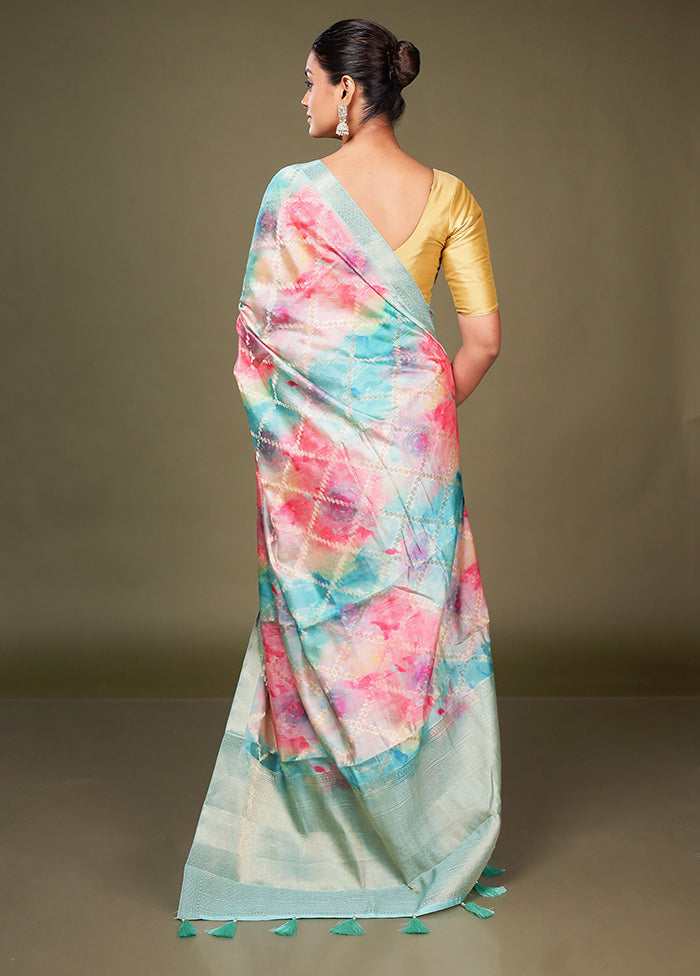 Multicolor Dupion Silk Saree With Blouse Piece