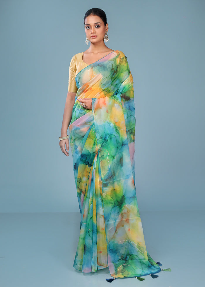 Multicolor Organza Saree With Blouse Piece