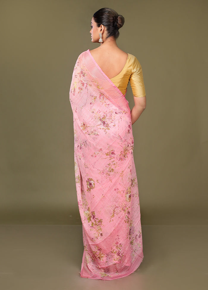 Pink Chiffon Silk Saree With Blouse Piece