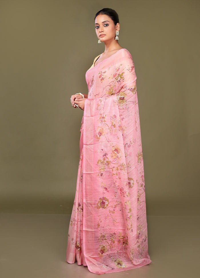 Pink Chiffon Silk Saree With Blouse Piece