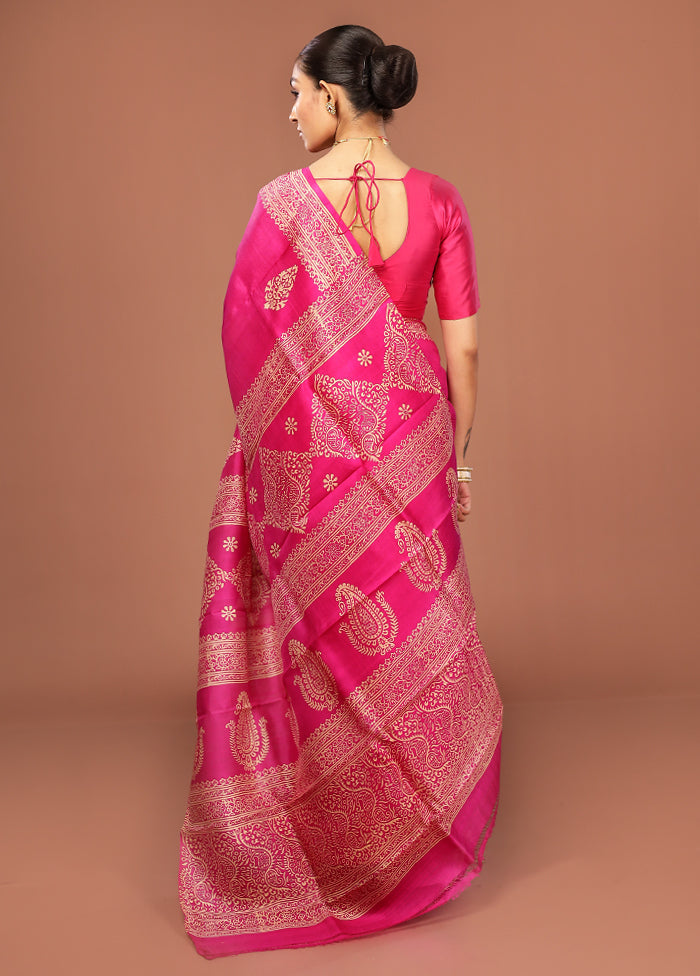 Pink Printed Silk Saree Without Blouse Piece
