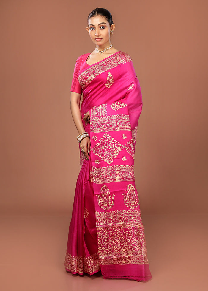 Pink Printed Silk Saree Without Blouse Piece
