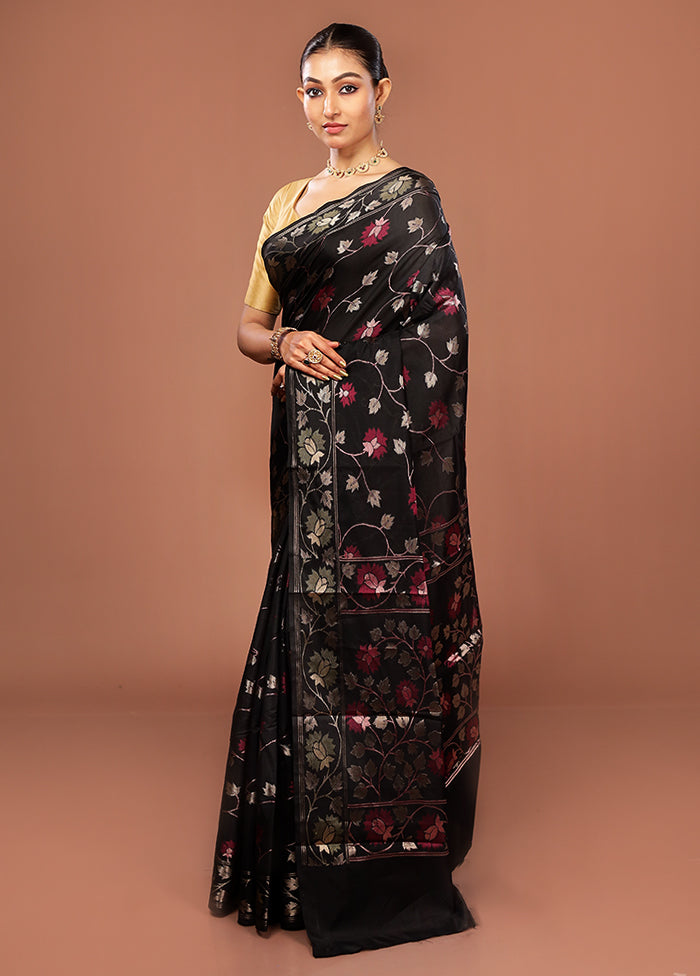 Black Kora Silk Saree With Blouse Piece