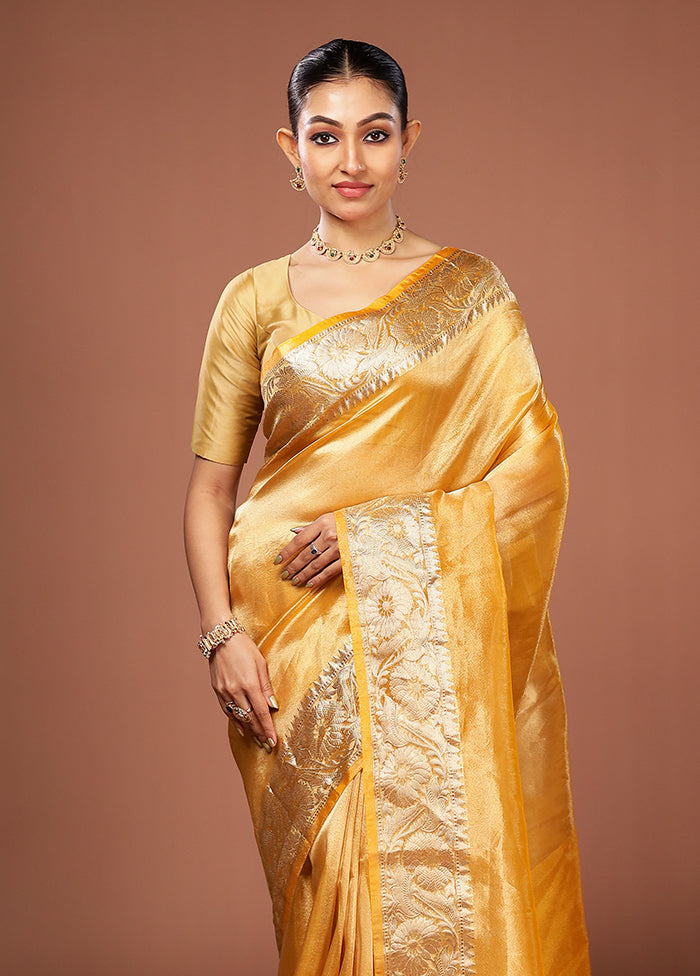 Yellow Tissue Silk Saree With Blouse Piece