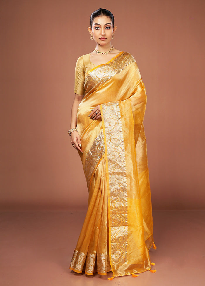 Yellow Tissue Silk Saree With Blouse Piece