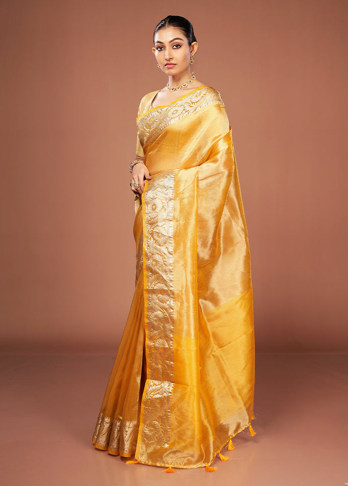 Yellow Tissue Silk Saree With Blouse Piece