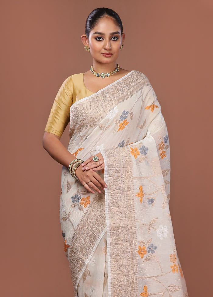White Tissue Silk Saree With Blouse Piece