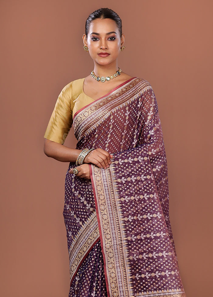 Purple Kora Silk Saree With Blouse Piece