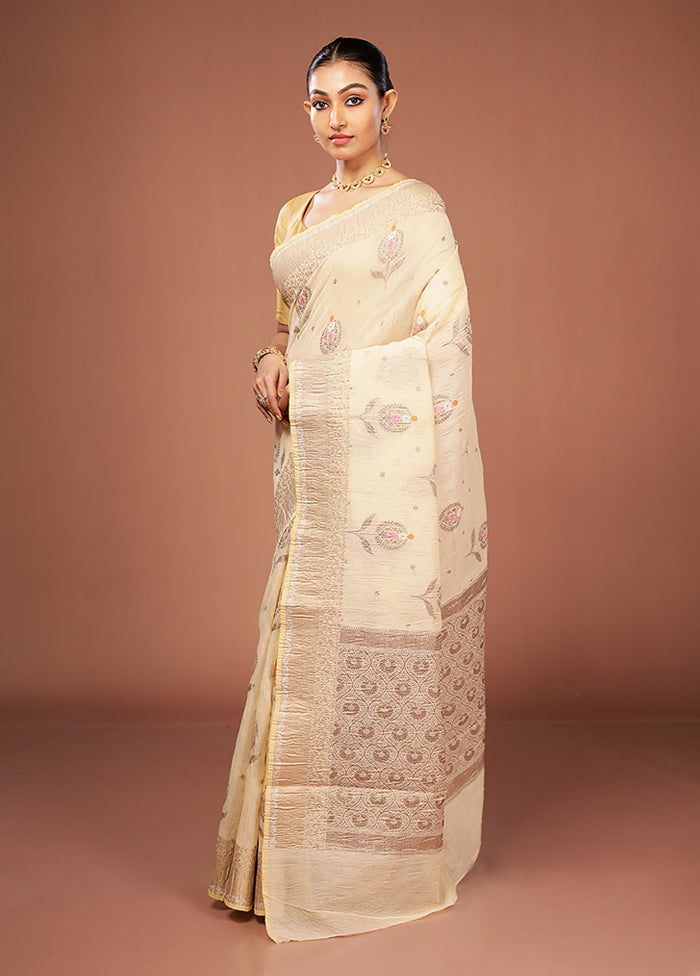Cream Tissue Silk Saree With Blouse Piece