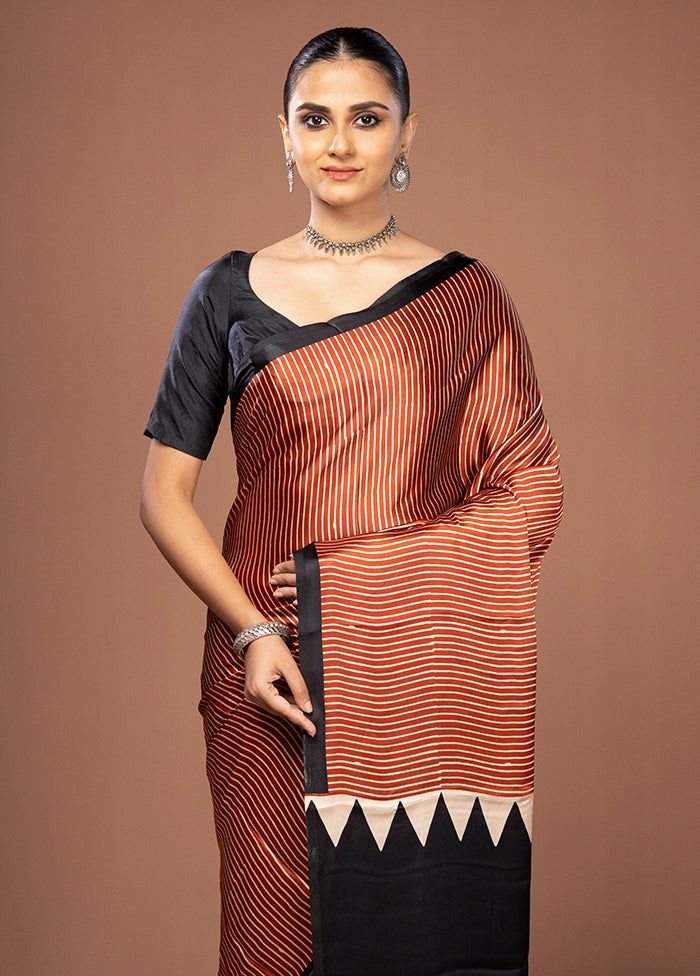 Maroon Printed Silk Saree Without Blouse Piece