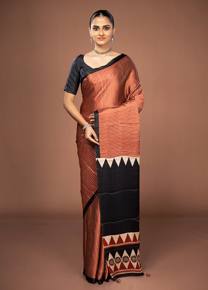 Maroon Printed Silk Saree Without Blouse Piece