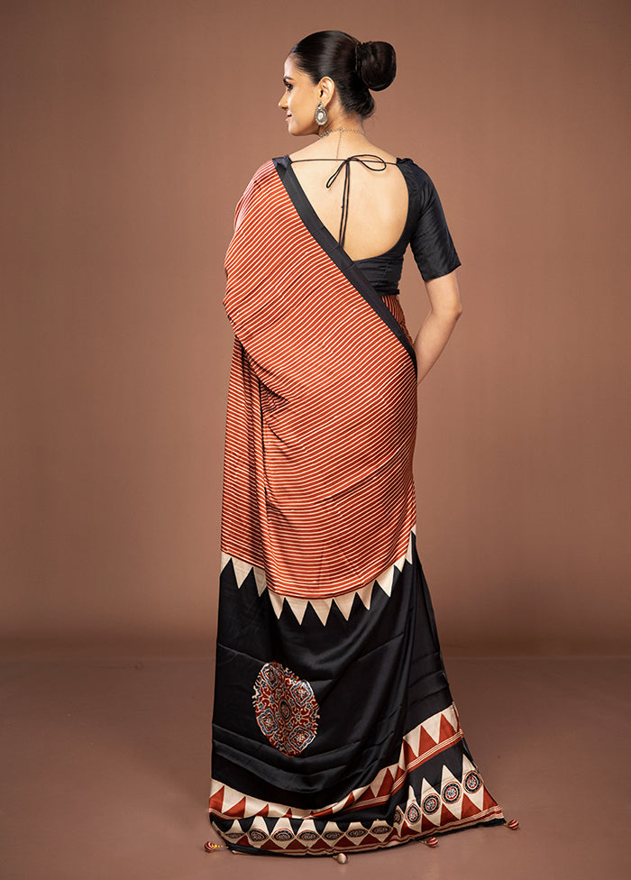 Maroon Printed Silk Saree Without Blouse Piece