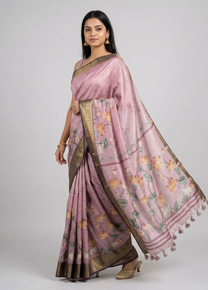 Purple Dupion Silk Saree With Blouse Piece