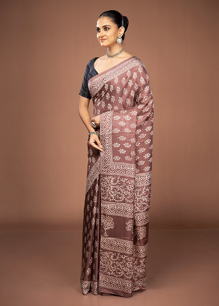 Brown Dupion Silk Saree With Blouse Piece