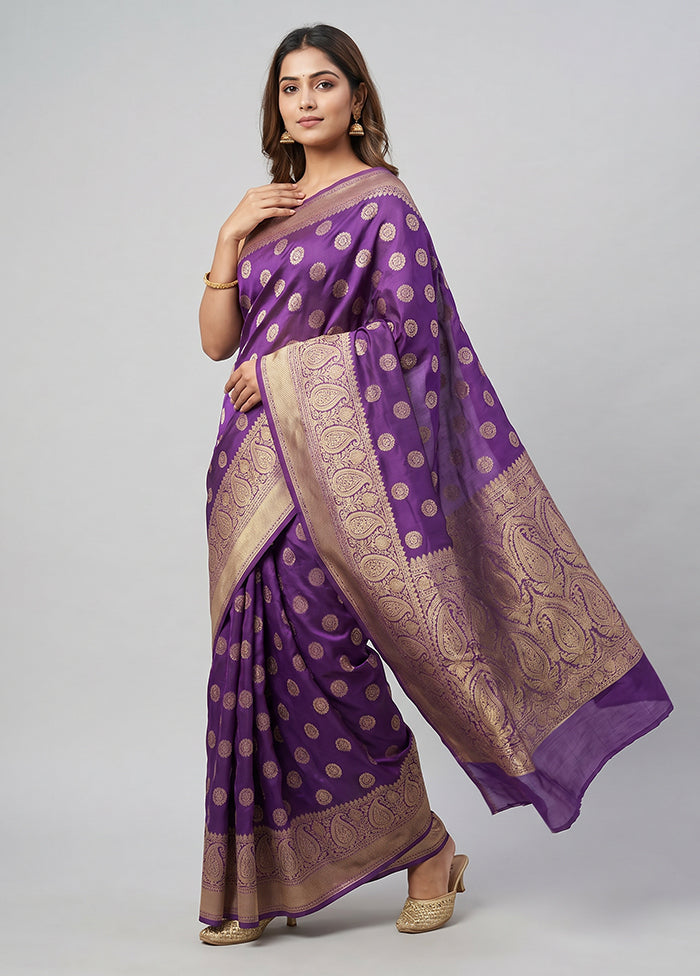 Purple Handloom Dupion Pure Silk Saree With Blouse Piece