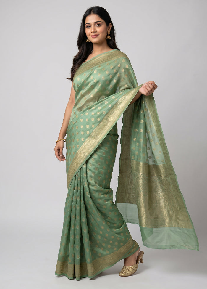 Green Handloom Dupion Pure Silk Saree With Blouse Piece