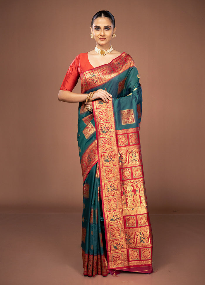 Green Dupion Silk Saree With Blouse Piece