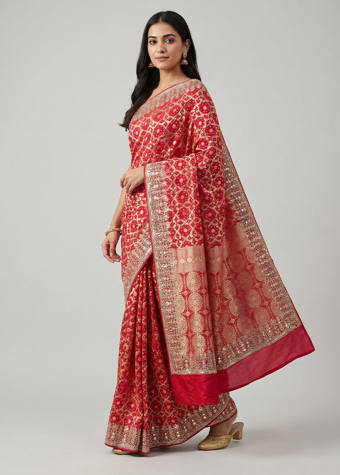 Pink Bandhej Silk Saree With Blouse Piece