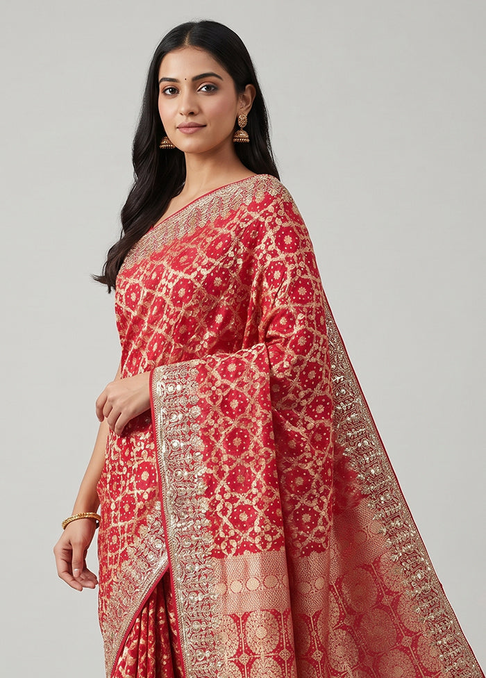 Pink Bandhej Silk Saree With Blouse Piece