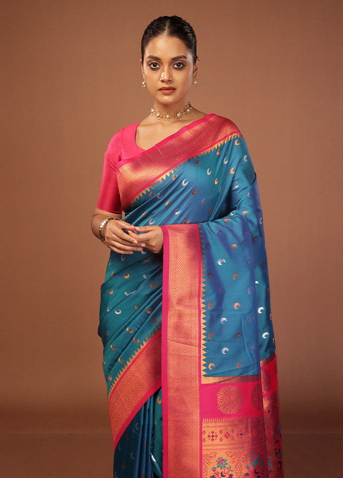 Blue Dupion Silk Saree With Blouse Piece