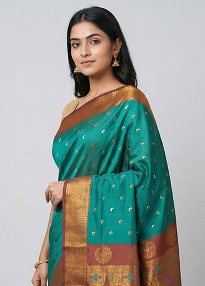 Green Dupion Silk Saree With Blouse Piece
