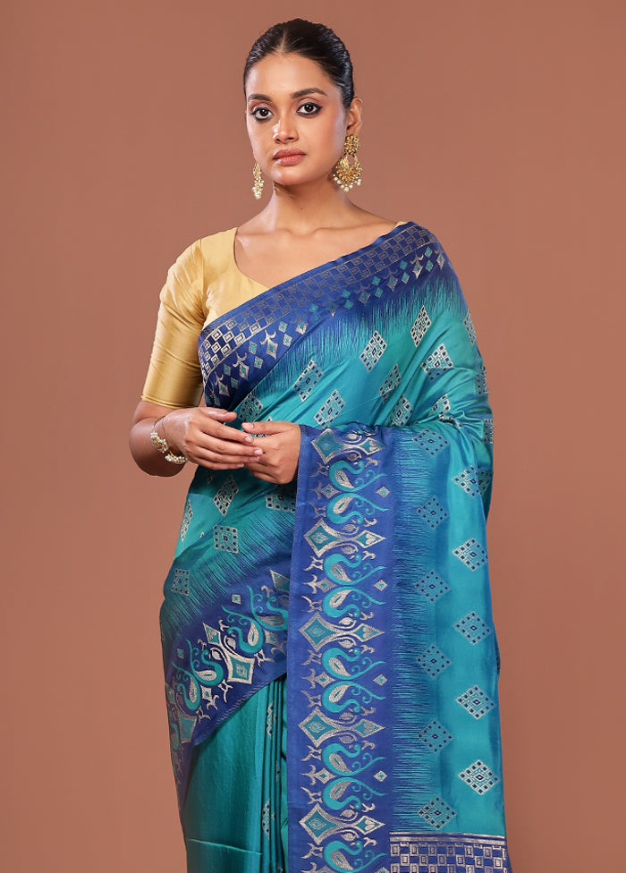 Green Dupion Silk Saree With Blouse Piece