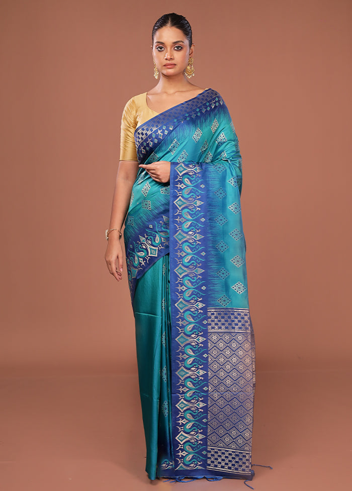 Green Dupion Silk Saree With Blouse Piece