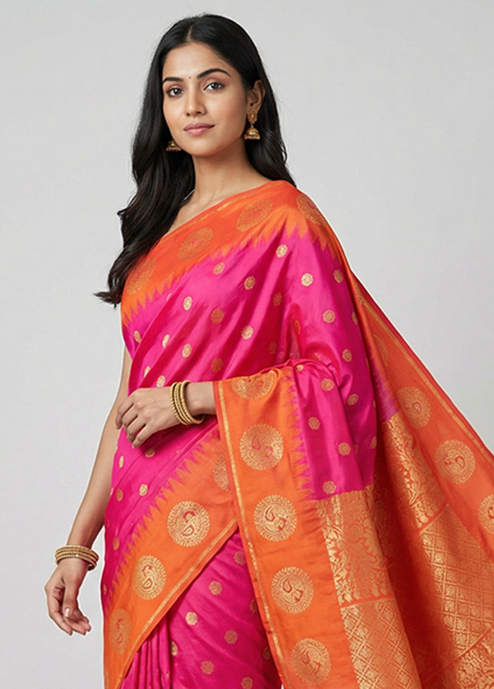 Pink Dupion Silk Saree With Blouse Piece