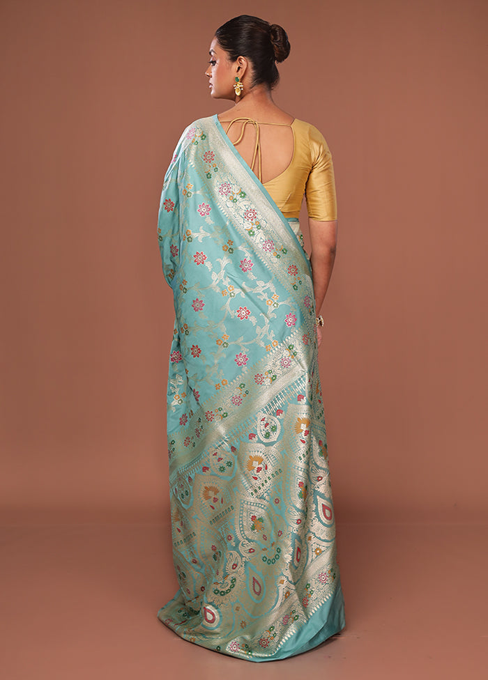 Blue Katan Silk Saree With Blouse Piece