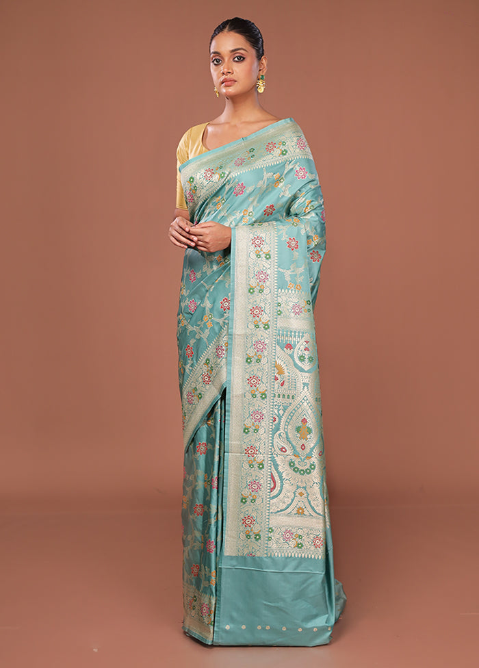 Blue Katan Silk Saree With Blouse Piece