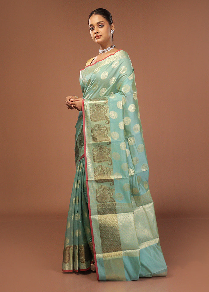 Blue Kora Silk Saree With Blouse Piece