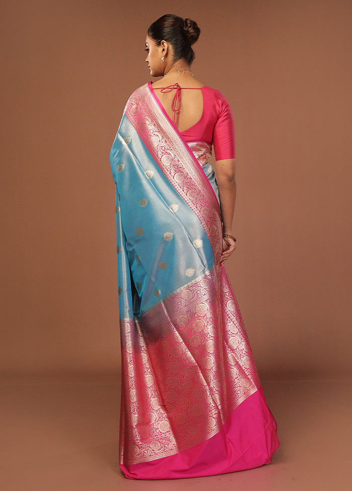 Blue Tissue Silk Saree With Blouse Piece