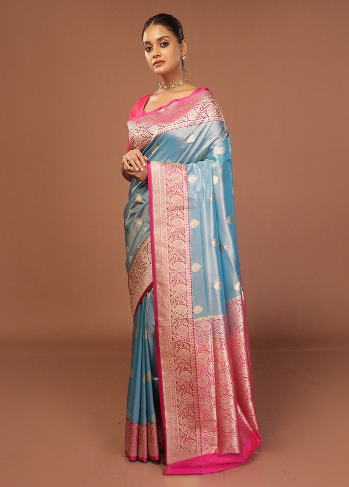 Blue Tissue Silk Saree With Blouse Piece