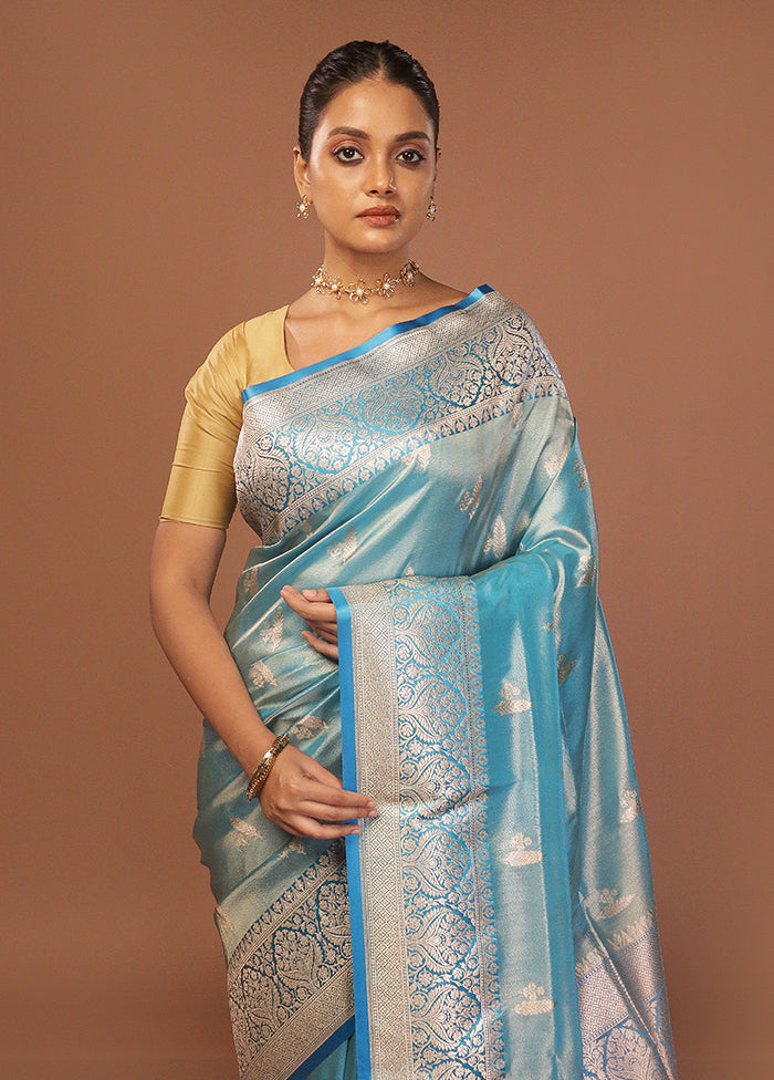 Blue Tissue Silk Saree With Blouse Piece