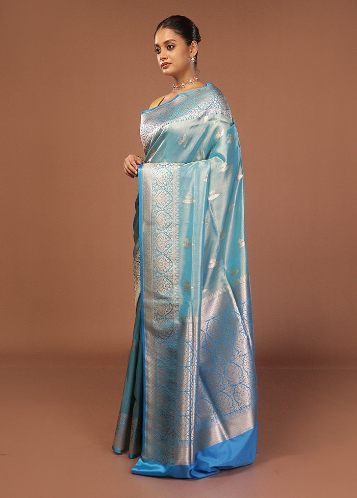 Blue Tissue Silk Saree With Blouse Piece