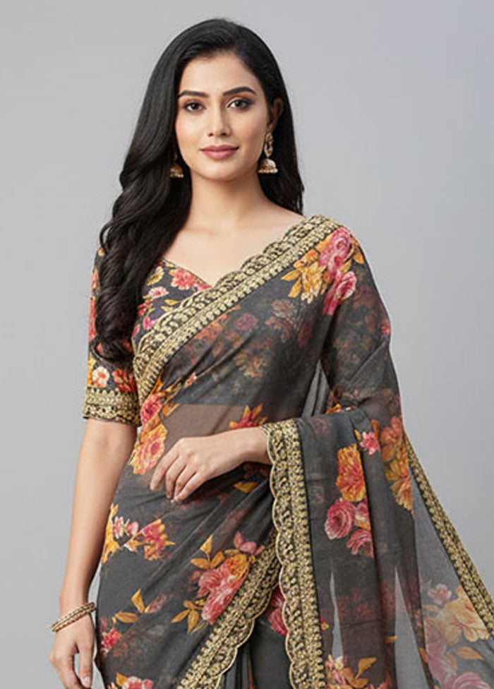 Black Georgette Saree With Blouse Piece