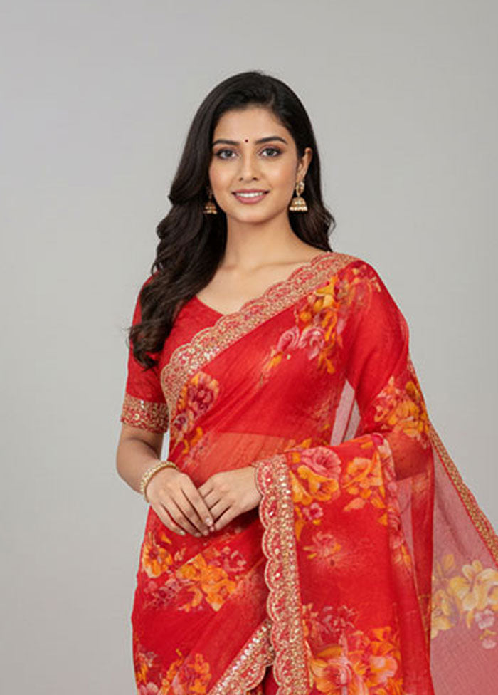 Pink Georgette Saree With Blouse Piece