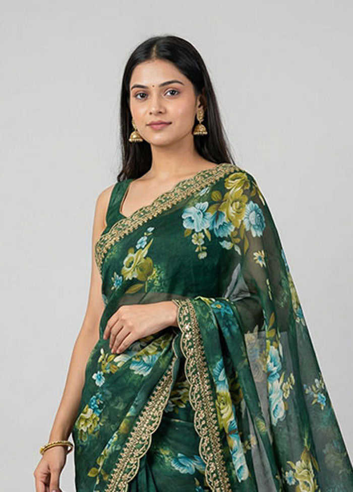 Green Georgette Saree With Blouse Piece
