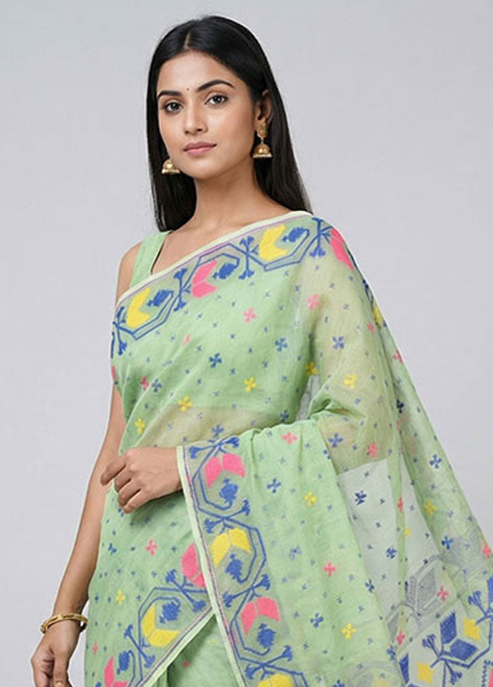 Green Jamdani Cotton Saree Without Blouse Piece