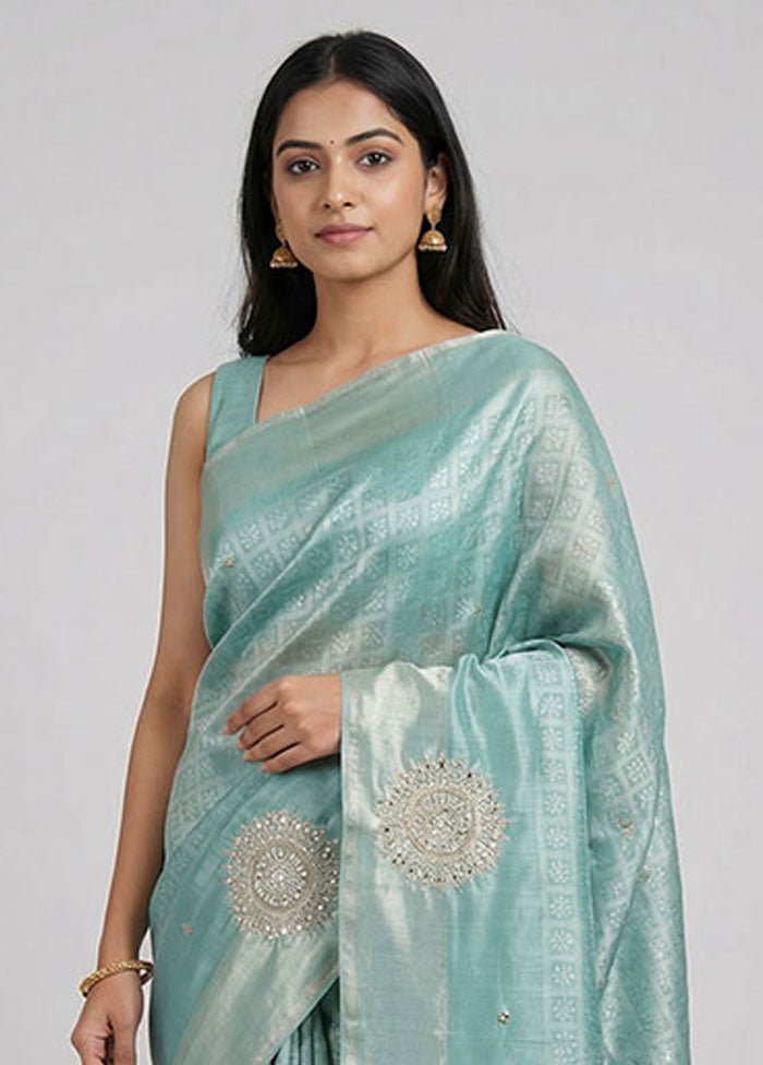 Green Handloom Dupion Pure Silk Saree With Blouse Piece