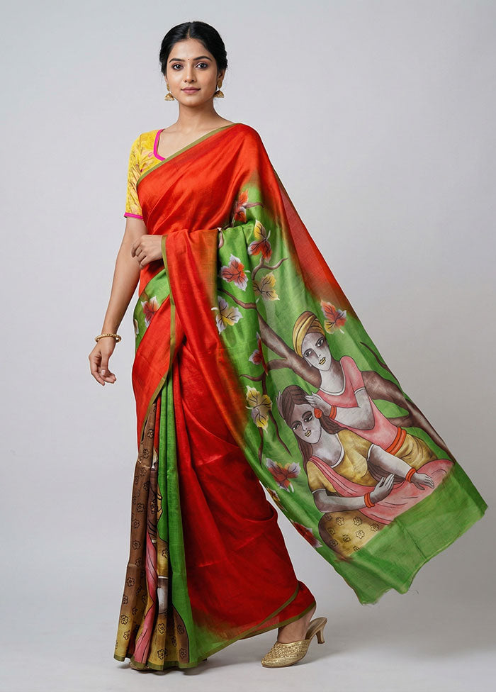 Green Printed Pure Silk Saree Without Blouse Piece