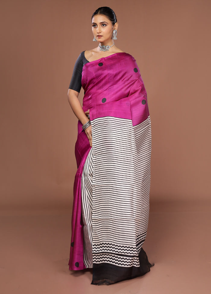 Pink Printed Silk Saree Without Blouse Piece
