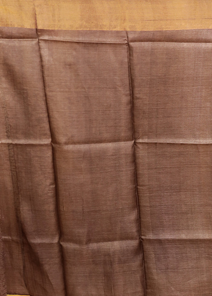 Yellow Tussar Silk Saree With Blouse Piece
