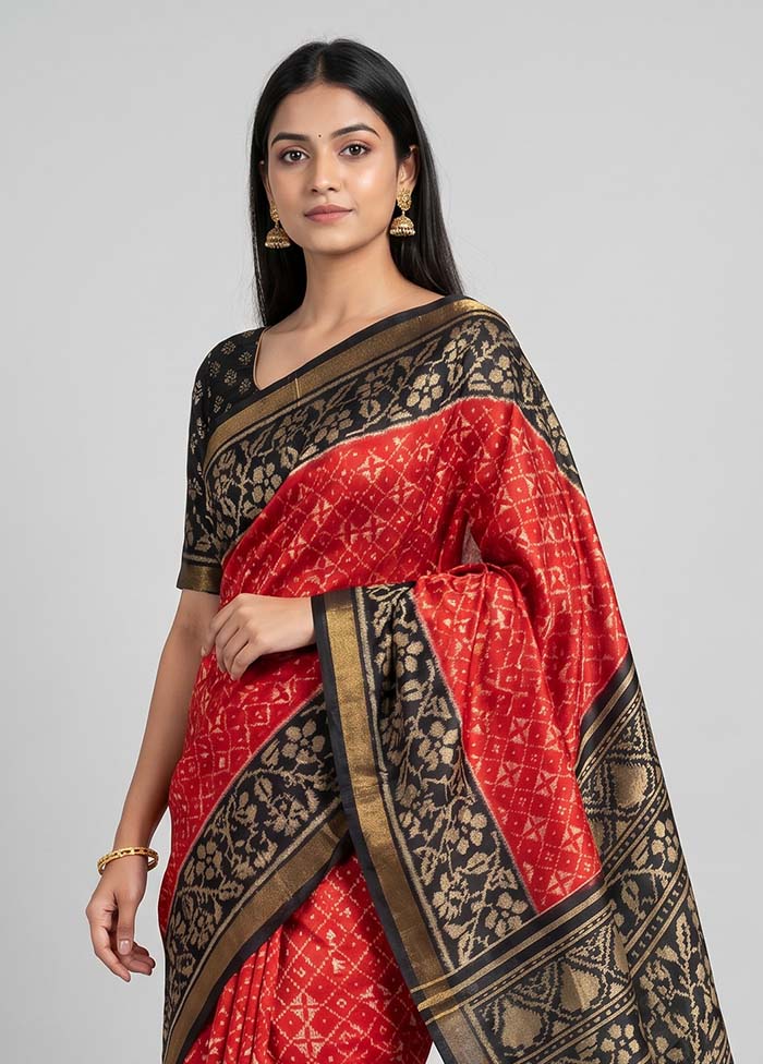 Red Handloom Patola Pure Silk Saree With Blouse Piece