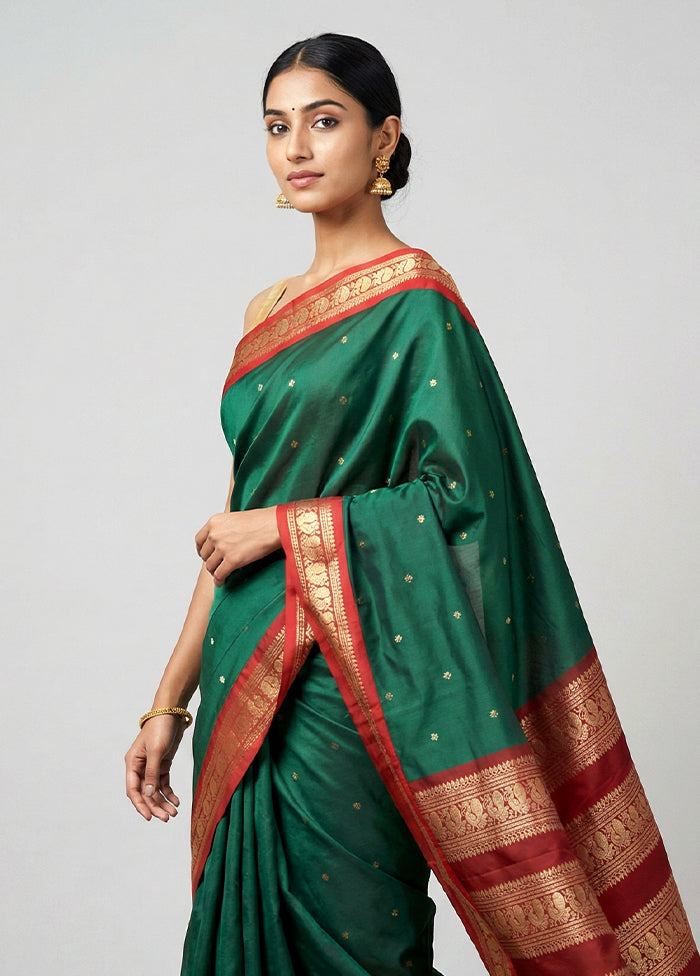 Green Kanjivaram Silk Saree With Blouse Piece