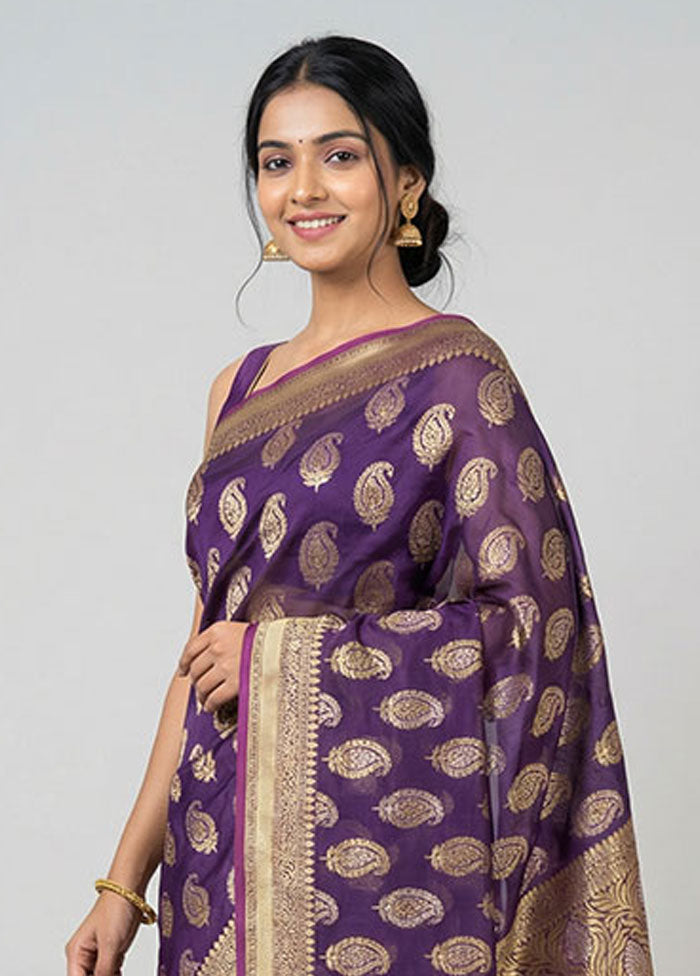 Purple Kora Silk Saree With Blouse Piece