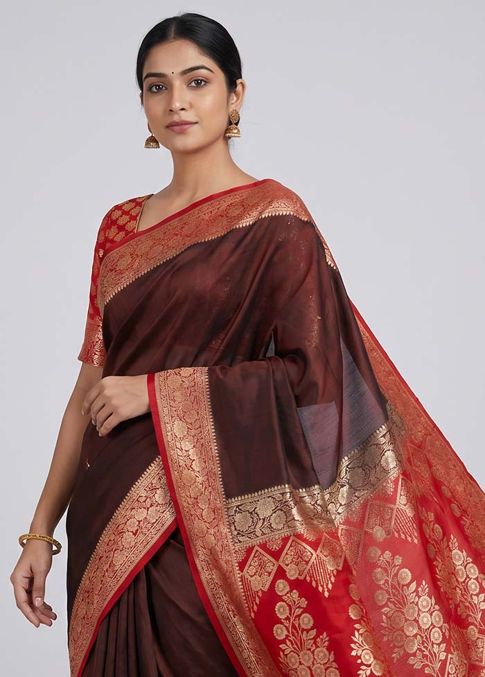 Maroon Banarasi Silk Saree With Blouse Piece