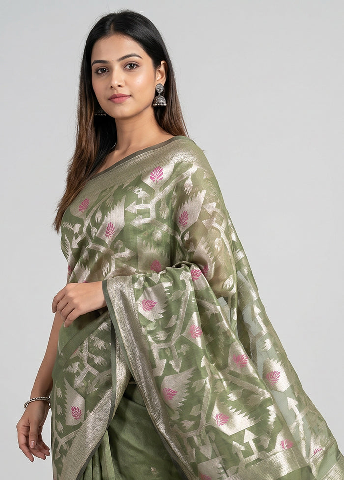 Green Organza Saree With Blouse Piece