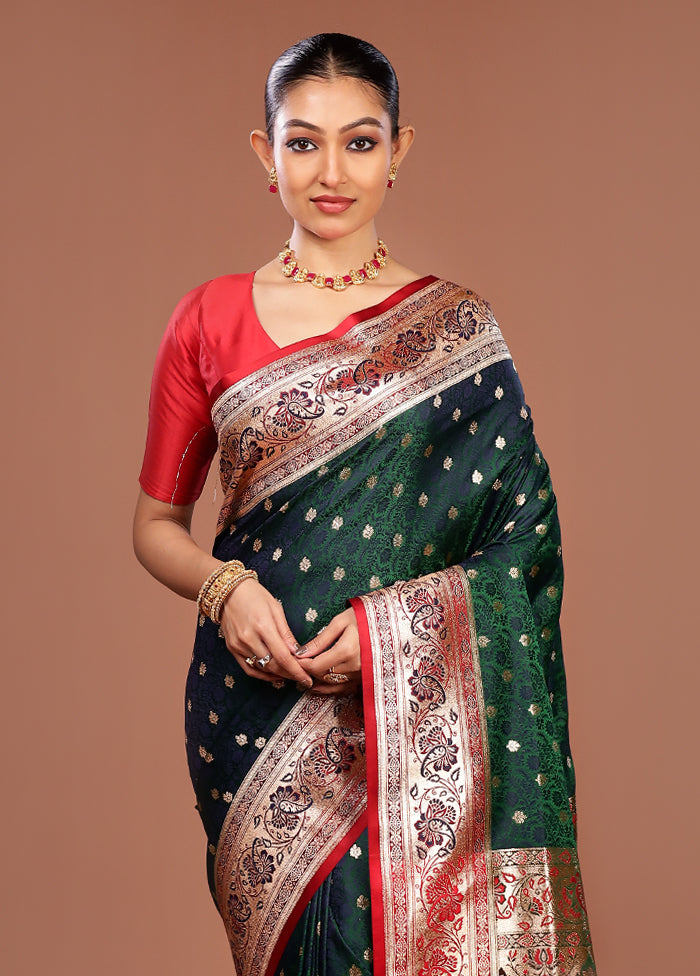 Green Tanchoi Silk Saree With Blouse Piece
